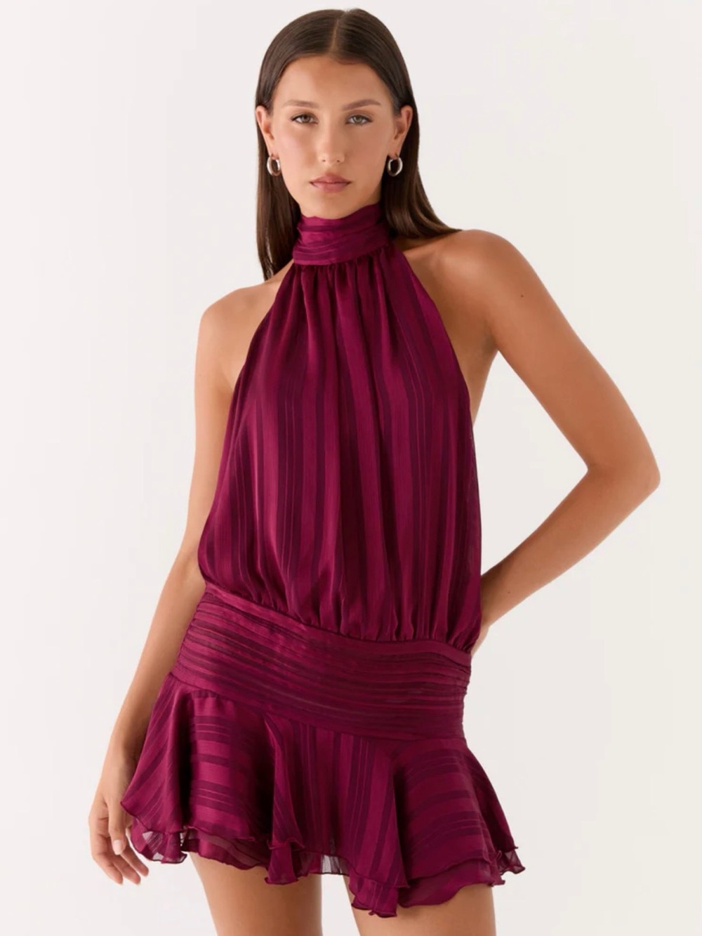 Peppermayo Wine Halter Mini Dress